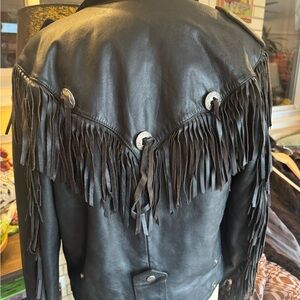 Open road Black Leather Fringe Jacket